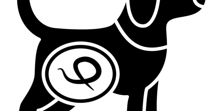 Worms in dogs solid icon, Diseases of pets concept, Worms intestinal parasites sign on white background, dog with worms icon in glyph for mobile web design. Vector graphics.